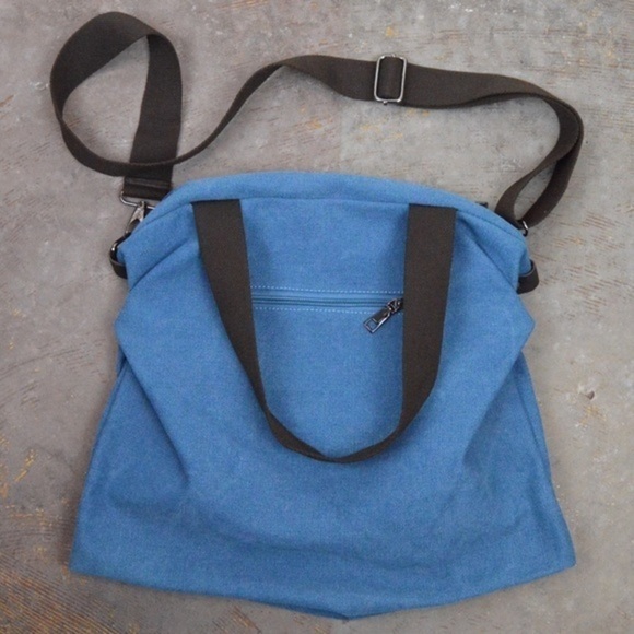 Crossbody Shoulder Canvas Messenger Bag, Ocean Blue & Brown - Picture 8 of 12
